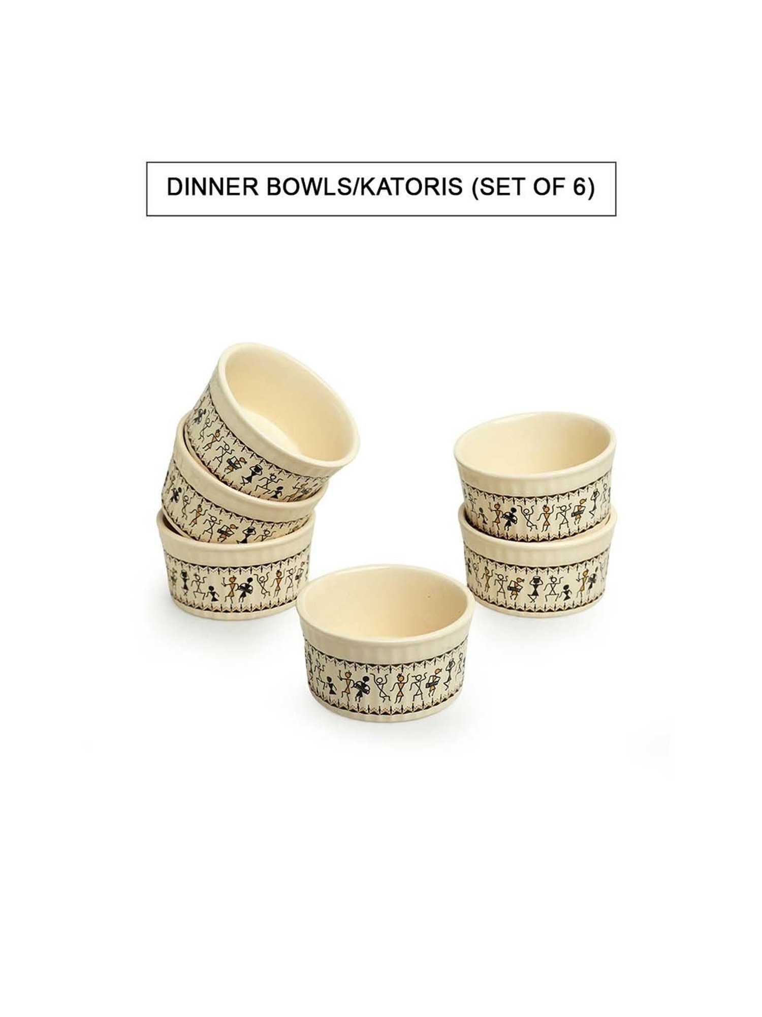 ExclusiveLane Beige & Black Ceramic Dinner Bowl - Set of 6