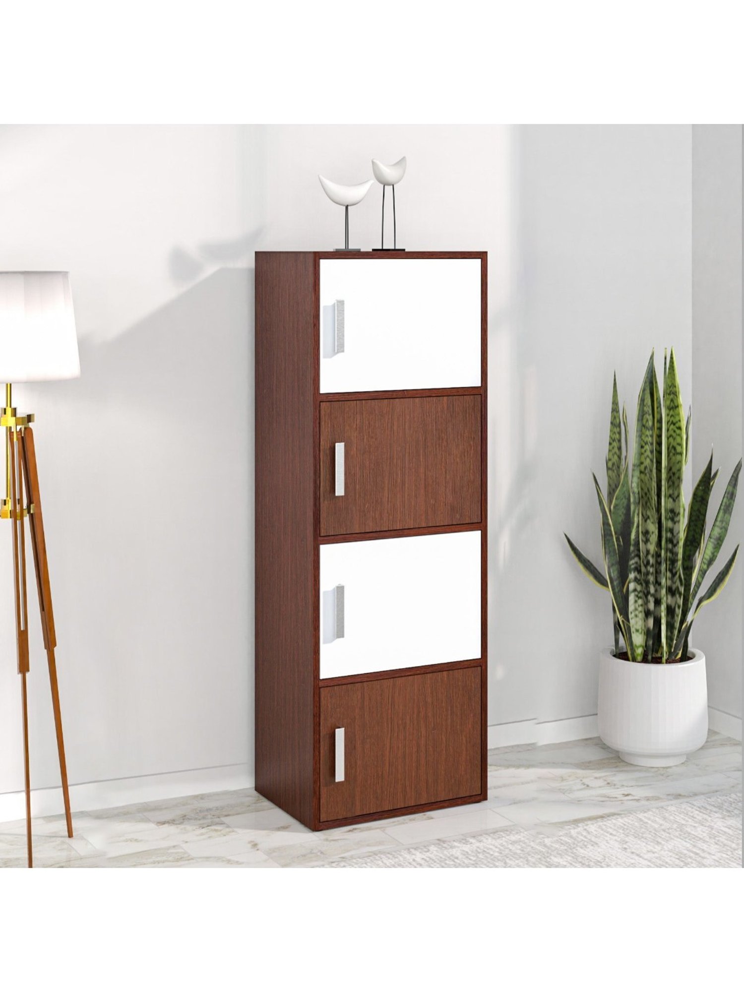Nilkamal Sear Urban Walnut & Oak White Engineered Wood 4 Tier Storage Cabinet