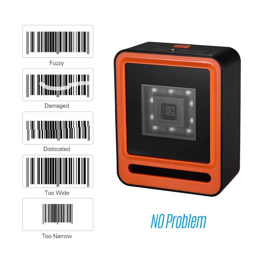 Aibecy Hands-free USB Wired 1D 2D QR Barcoder Scanner Desktop Omnidirectional Bar Code Reader Platform with Top Trigger Button Support Continue Scan/Auto Sense Mode for Supermarket Retail Store Mobile