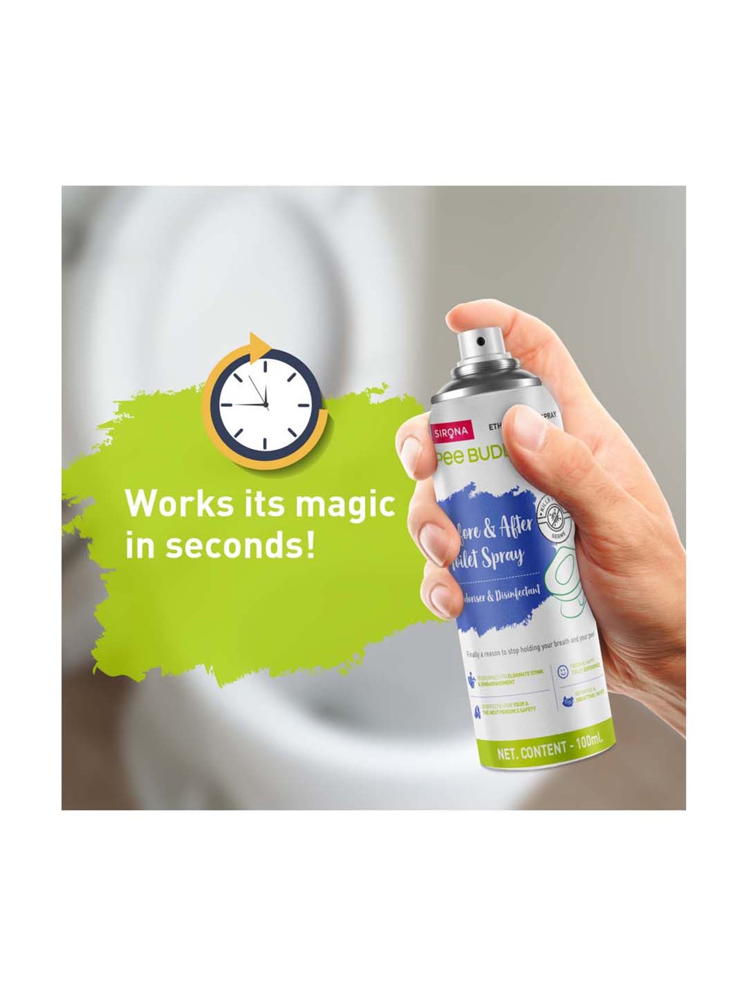 Pee Buddy Toilet Seat Deodorizer and Disinfectant Spray - 100 ml