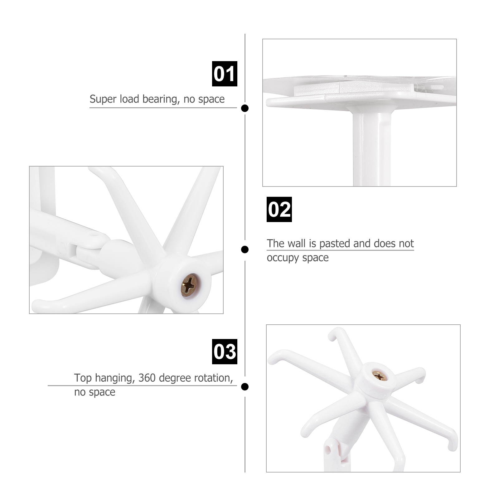 1 Set Strong Durable Smooth Punch-free Wall Hooks Bath Towel Hooks Rotating Hooks