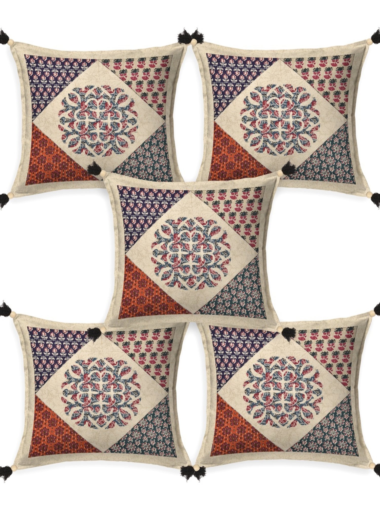 Living Roots Jaipuri Multicolor Cotton Cushion Covers - Set of 5