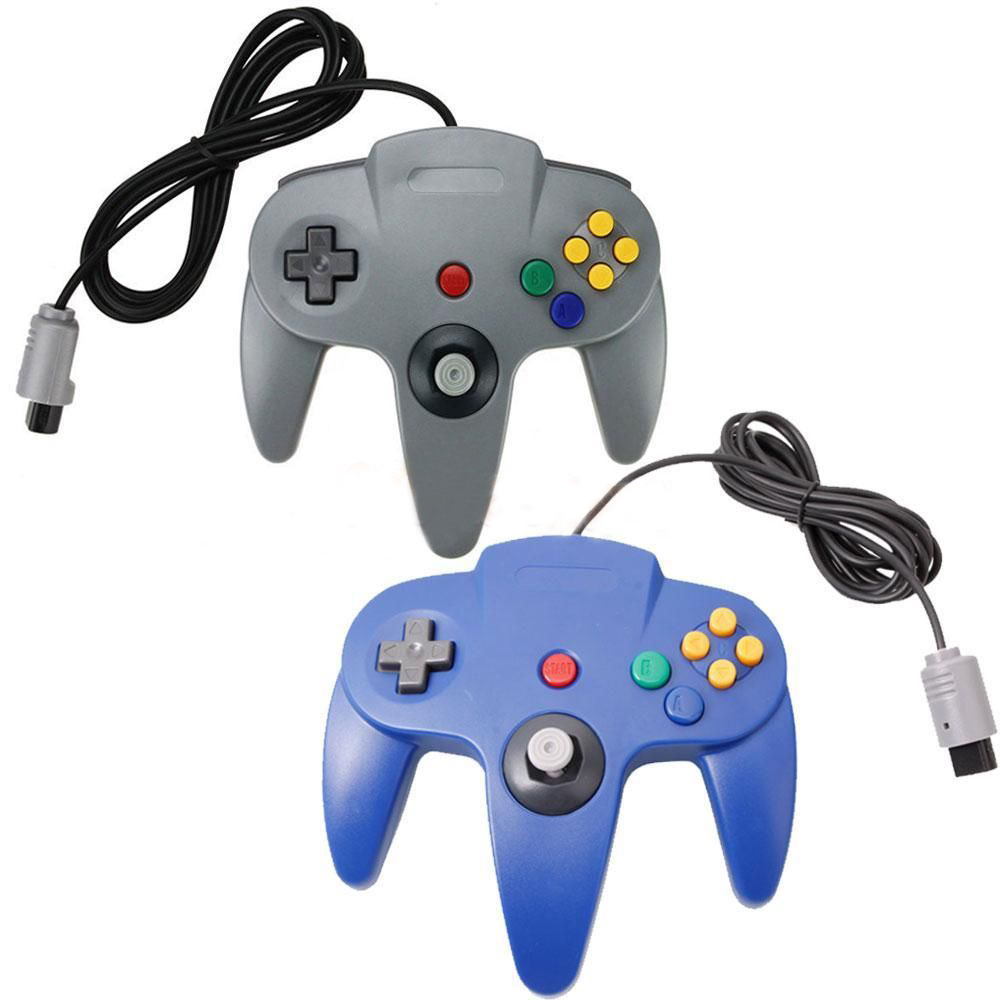 Two Wired Game Long Controllers for Nintendo 64 N64 Gray+Blue