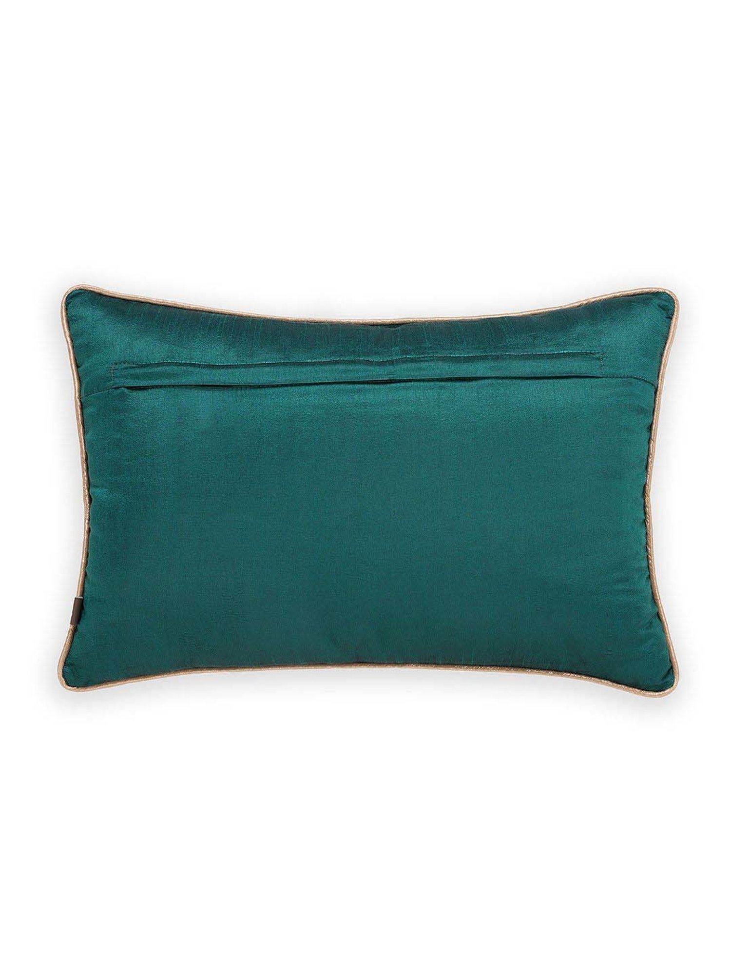 Pure Home and Living Teal Velvet Zari Embroidered Rectangular Cushion Cover