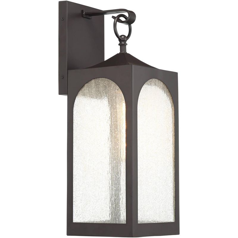 Possini Euro Design Modern Outdoor Wall Light Fixture Bronze Lantern 20 1/2" Seedy Glass for Exterior House Porch Patio Deck