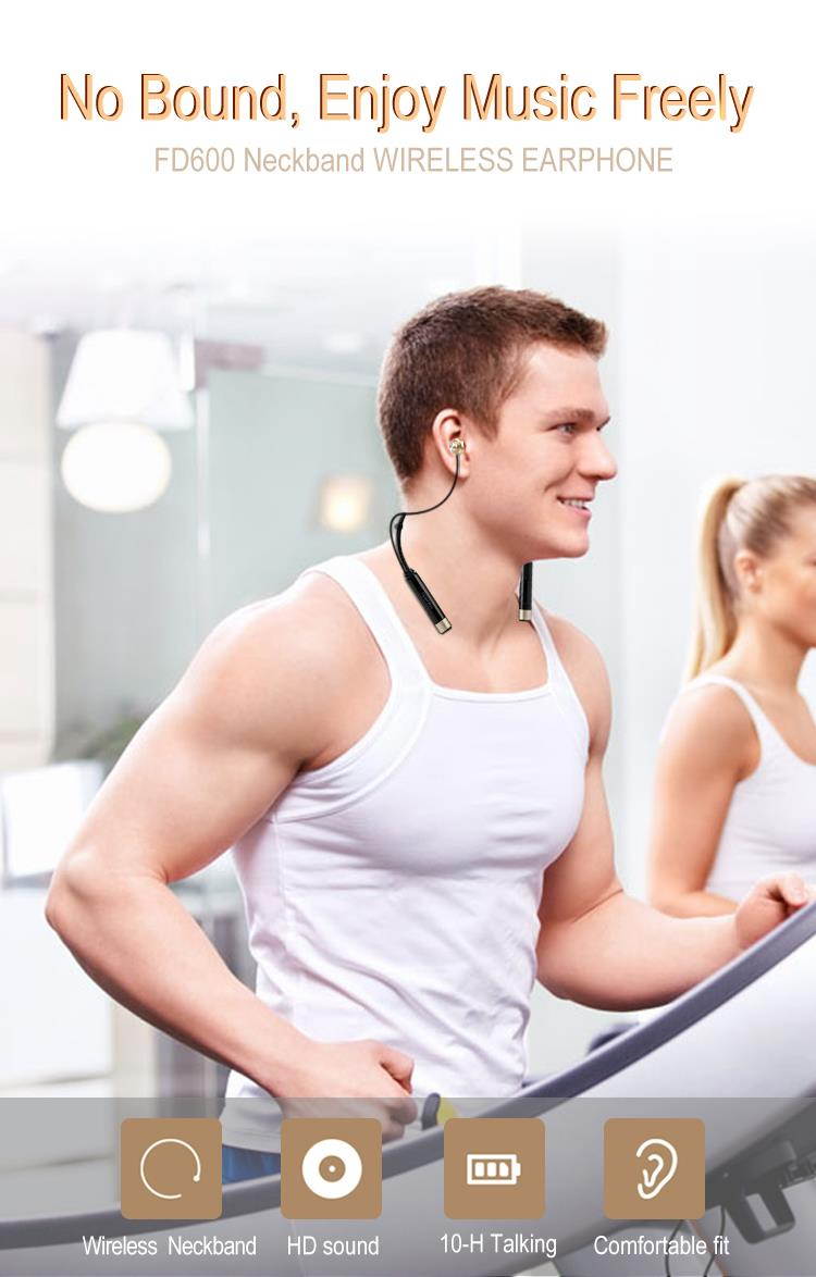 Fineblue Metal Bluetooth headphone FD600 portable headset bass stereo handfree gaming headset Neckband with microphone for music (Black Silver)