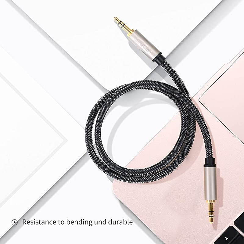 35mm Male to Male Auxiliary Aux Stereo Professional HiFi Cable with SilverPlating Copper Core Gold Plated Nylon Braid TangleFree for Audiophile Musical Lovers Silver 10ft