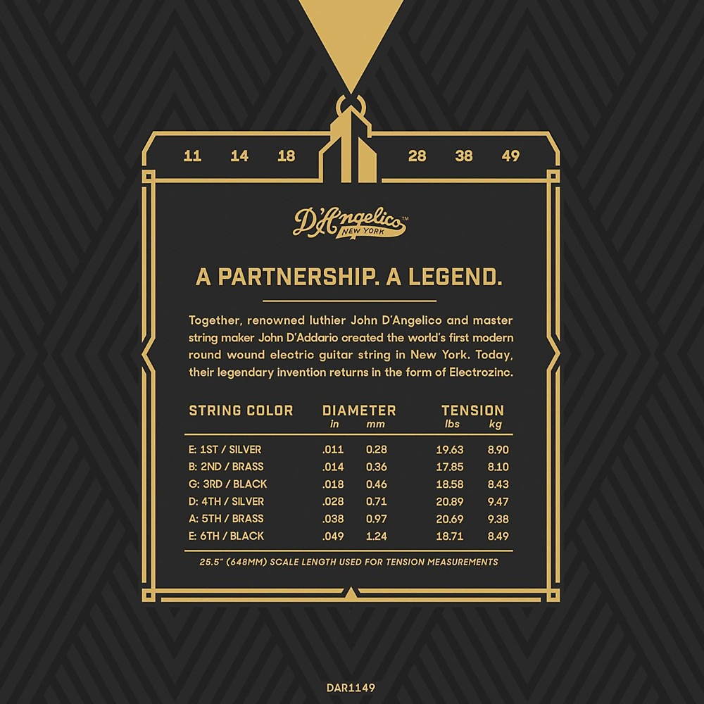 D'Angelico Electrozinc Rock 11-49 Medium Electric Guitar Strings