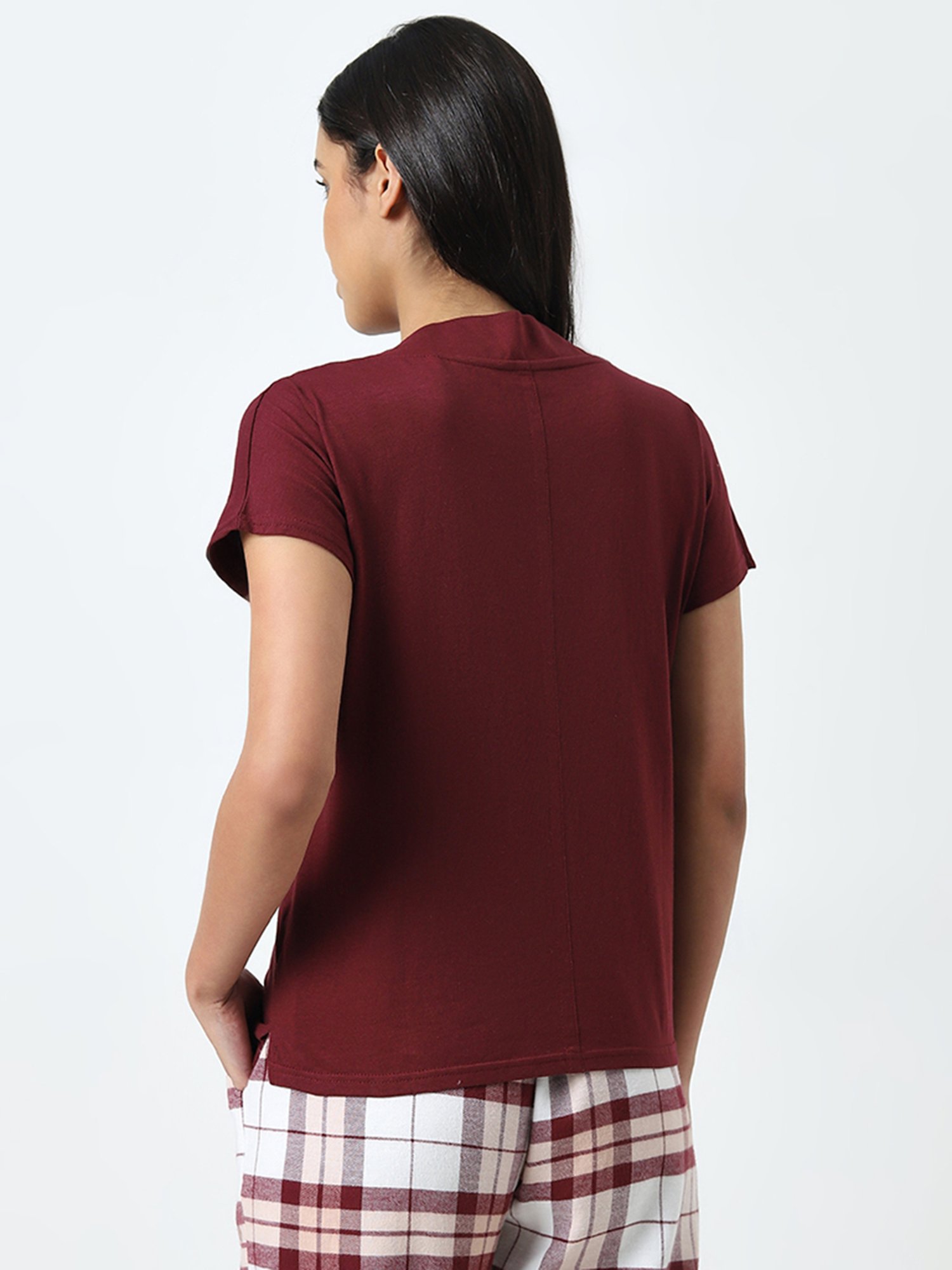Wunderlove by Westside Burgundy V-Neck Cotton Blend Top