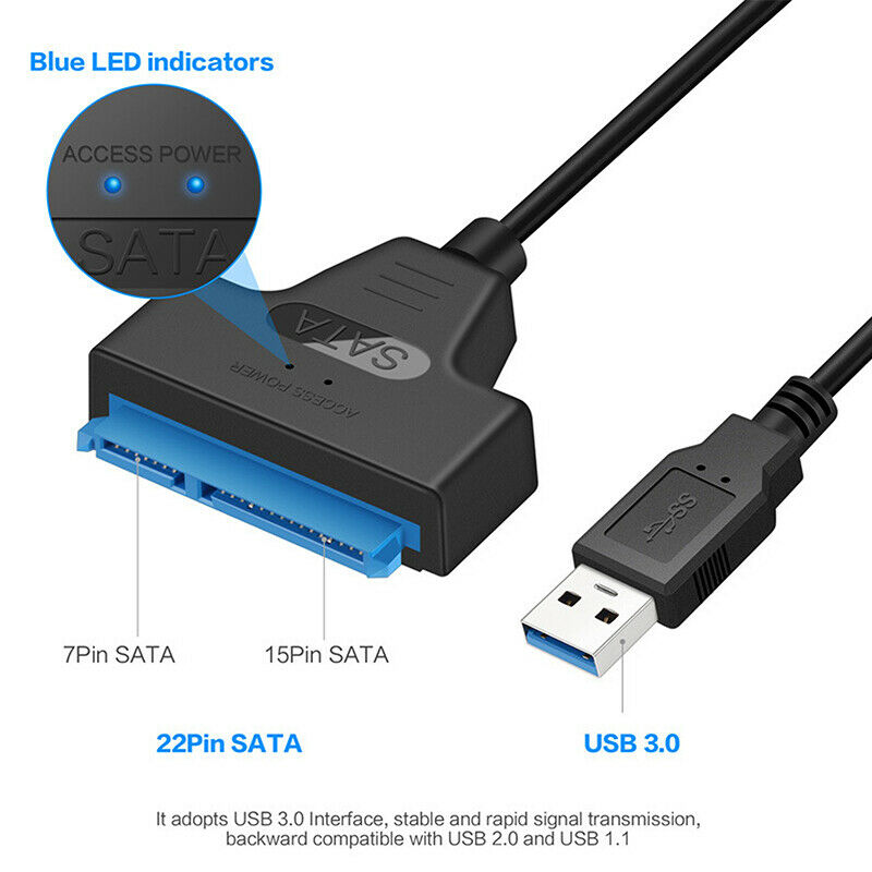 USB 3.0 to 2.5" SATA 2 Hard Drive Adapter Cable - SATA to USB 3.0 Converter for SSD/HDD - Hard Disk Drive Lead 22 pins