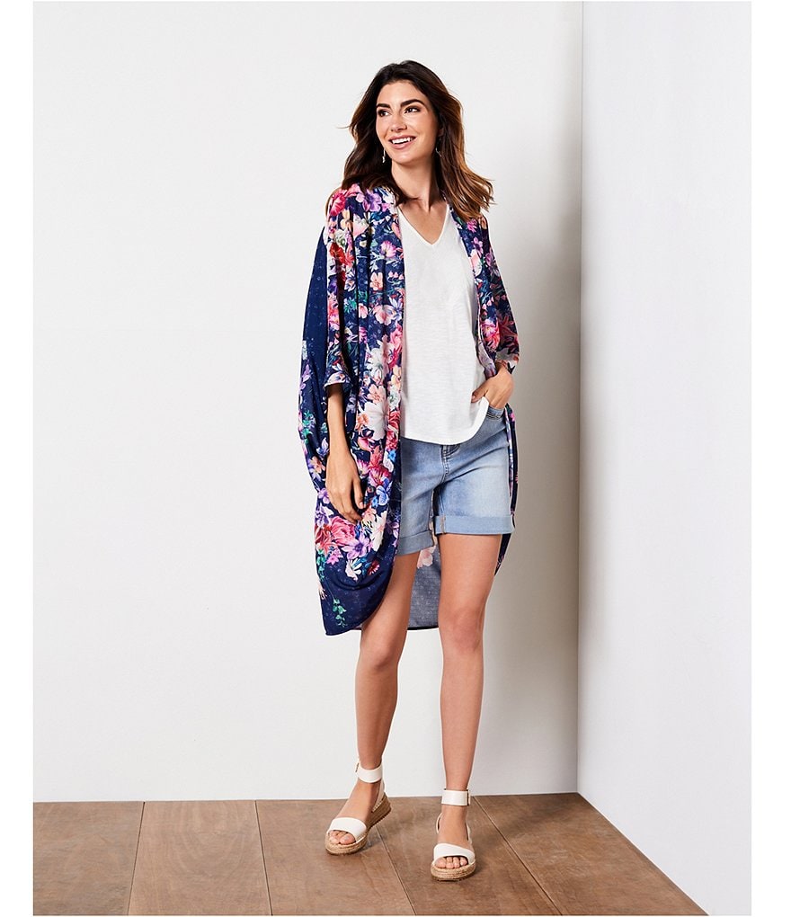 Reba Floral Print Cocoon Kimono