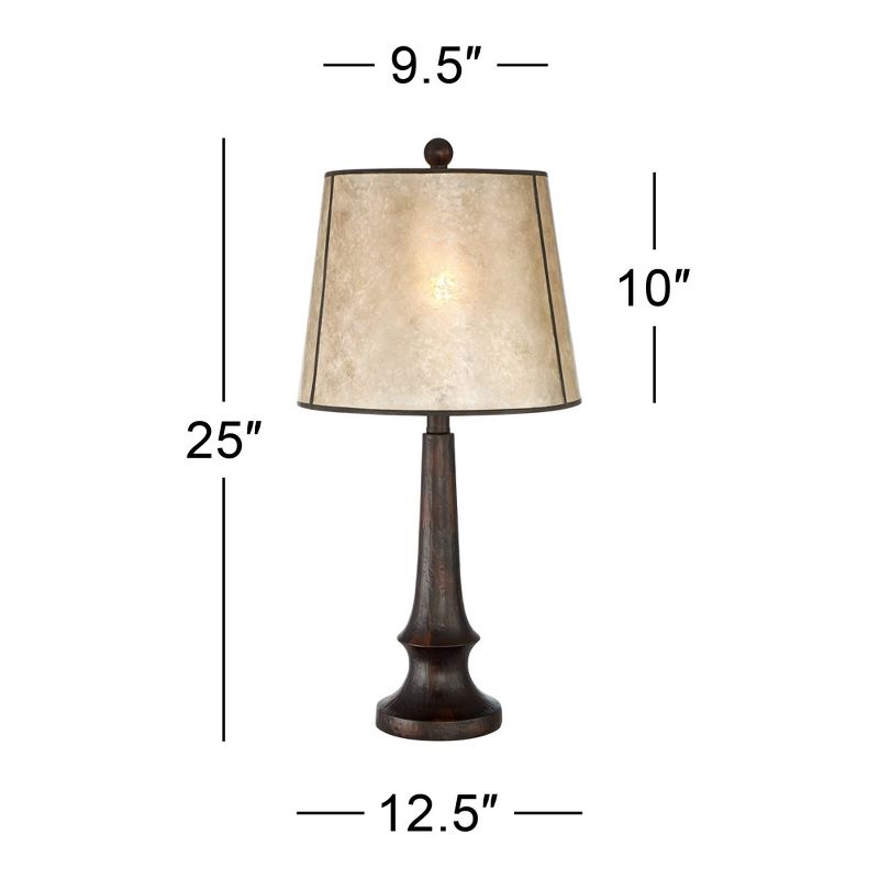Franklin Iron Works Rustic Table Lamp Aged Bronze Mica Drum Shade for Living Room Family Bedroom Bedside Nightstand Office