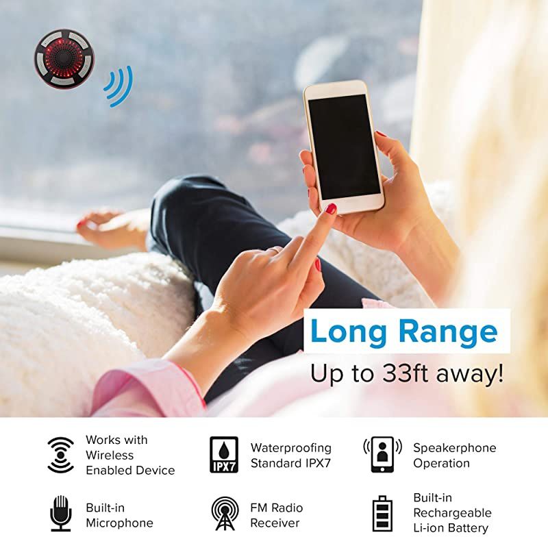 Bluetooth Shower Speaker by  Waterproof Wireless Portable Speaker with Strong Suction Cup and LED Mood Lights