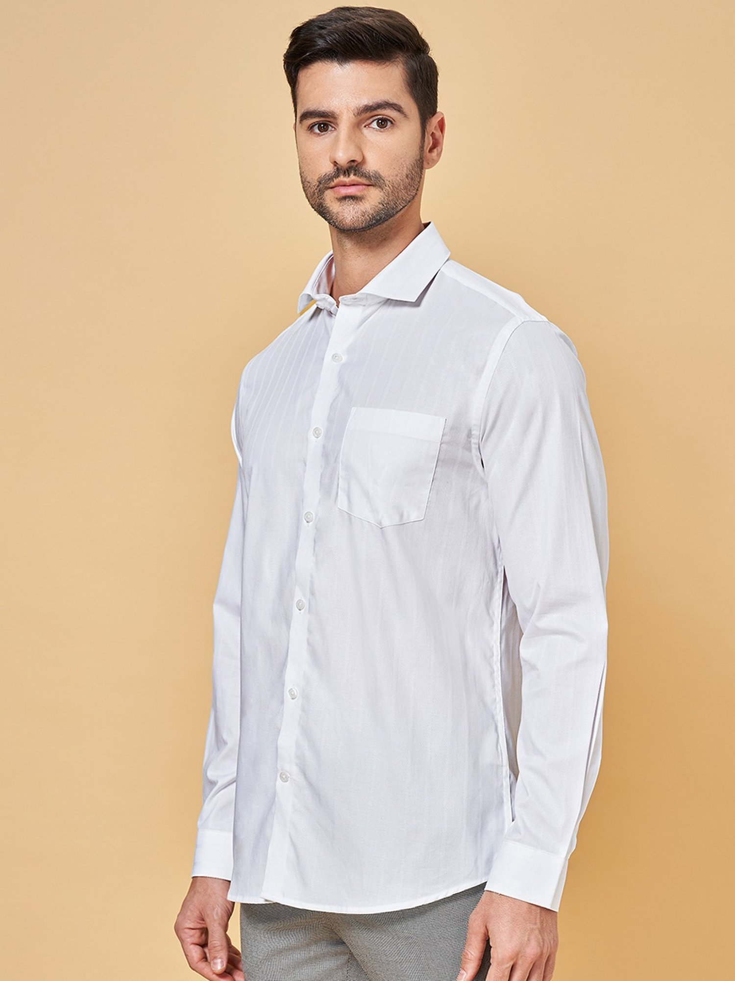Peregrine by Pantaloons White Cotton Regular Fit Shirt