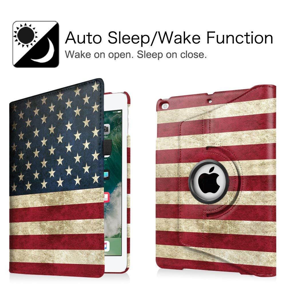 Fintie iPad 9.7 inch 2018 2017 / iPad Air Case - 360 Degree Rotating Stand Protective Cover with Auto Sleep Wake for Apple iPad 9.7" (6th Gen, 5th Gen) / iPad Air 2013 Model, US Flag
