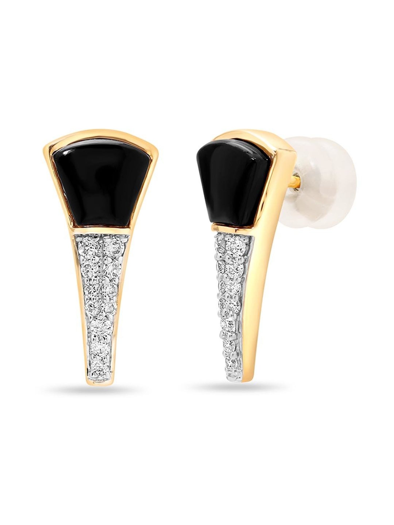 Mia by Tanishq 18k Gold Unique Diamond and Onyx Stud Earrings for Women