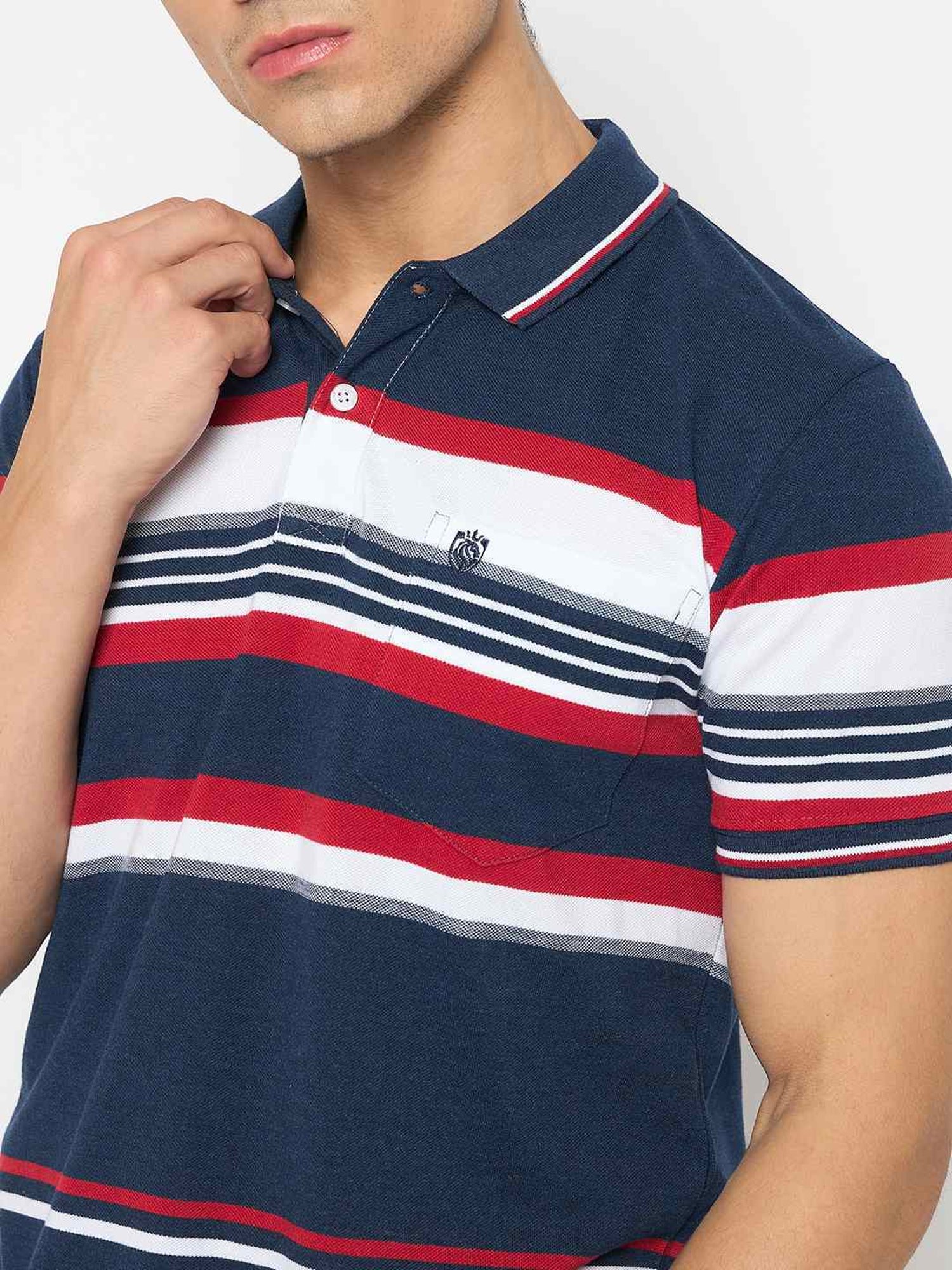 Duke Navy Regular Fit Striped Polo T-Shirt