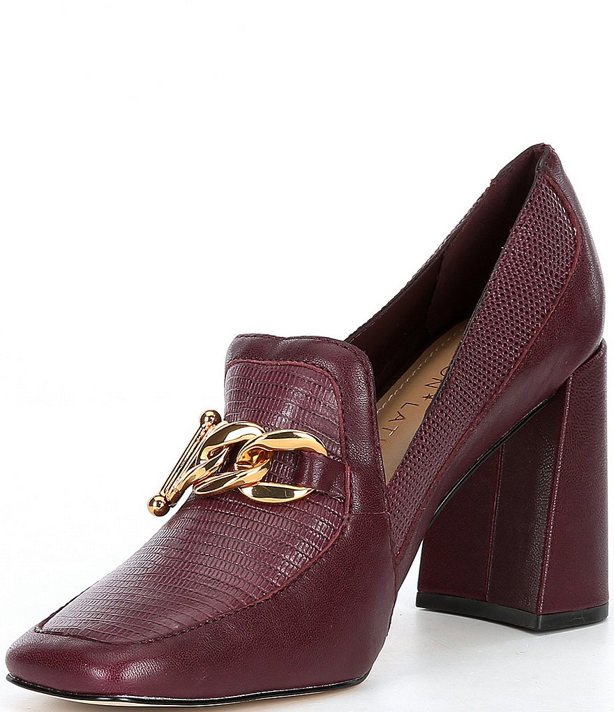 Gibson & Latimer Ritah Lizard Embossed Block Heel Loafer Pumps