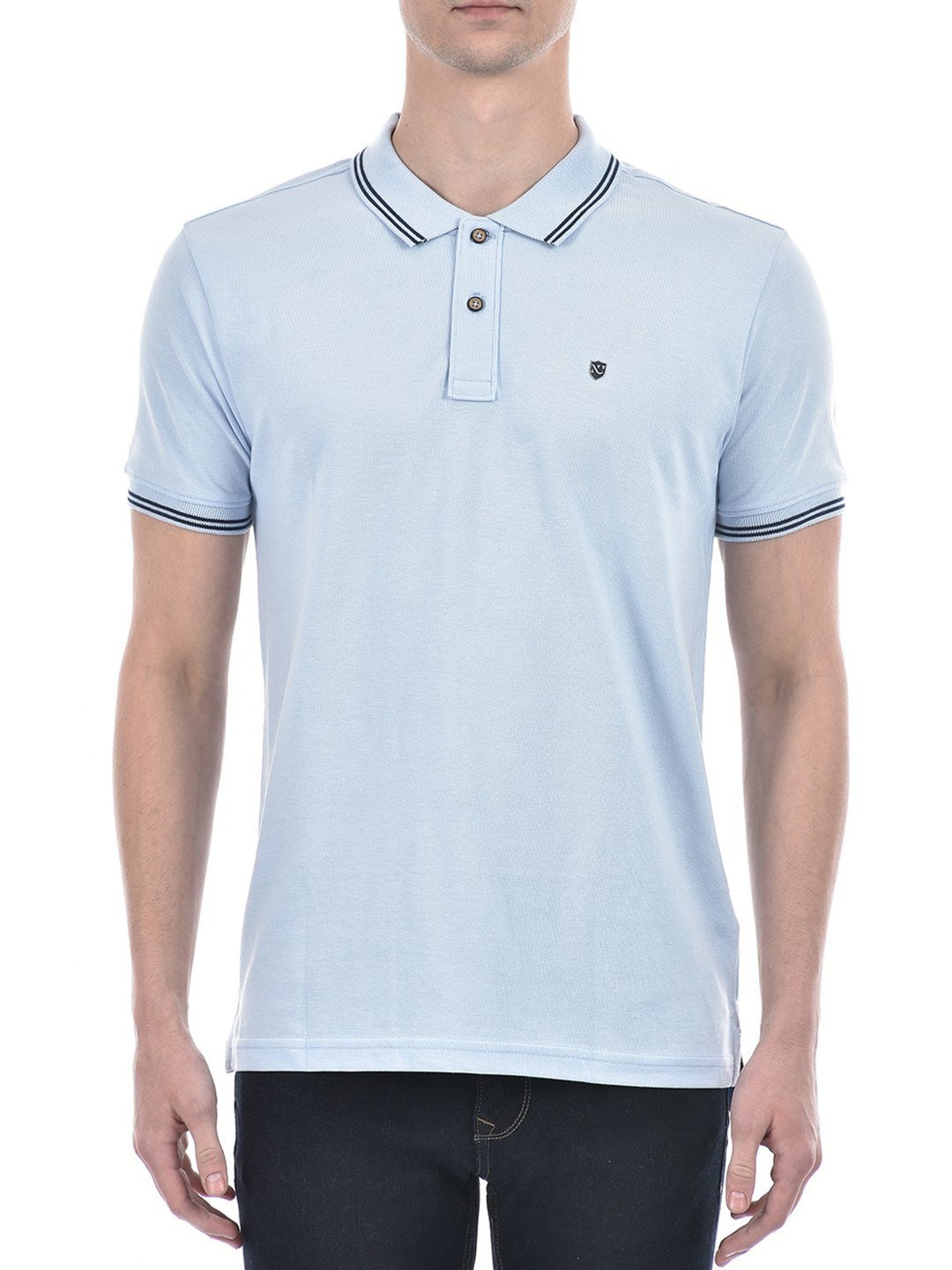 Numero Uno Powder Blue Cotton Slim Fit Polo T-Shirt