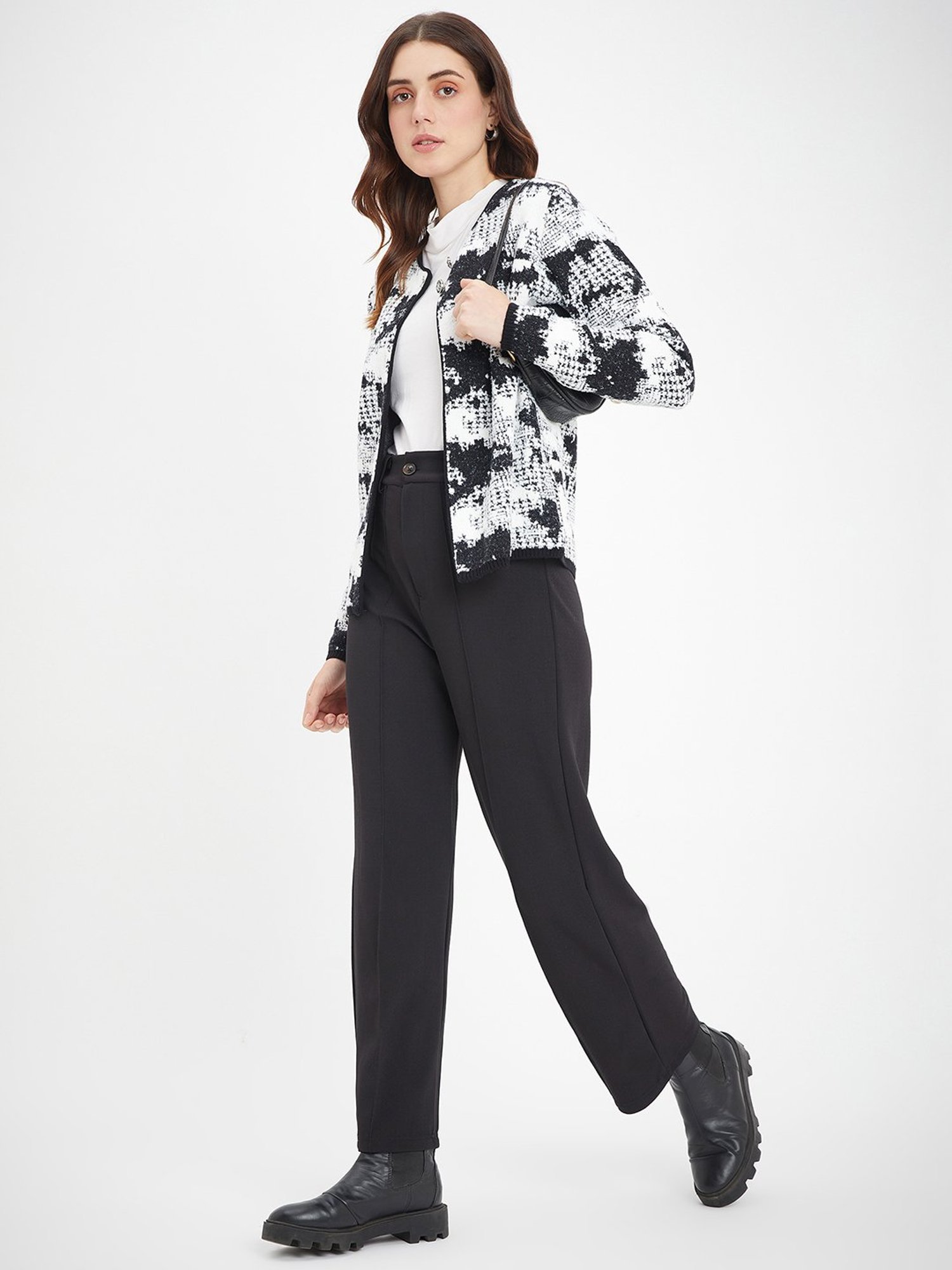 MADAME Black & White Printed Cardigan