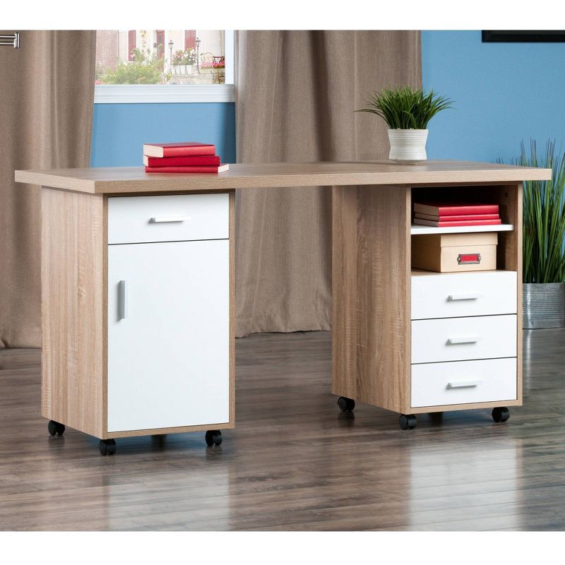 3pc Kenner Set Modular Desk With 4 Drawers & 2 Shelves Reclaimed Wood - Winsome