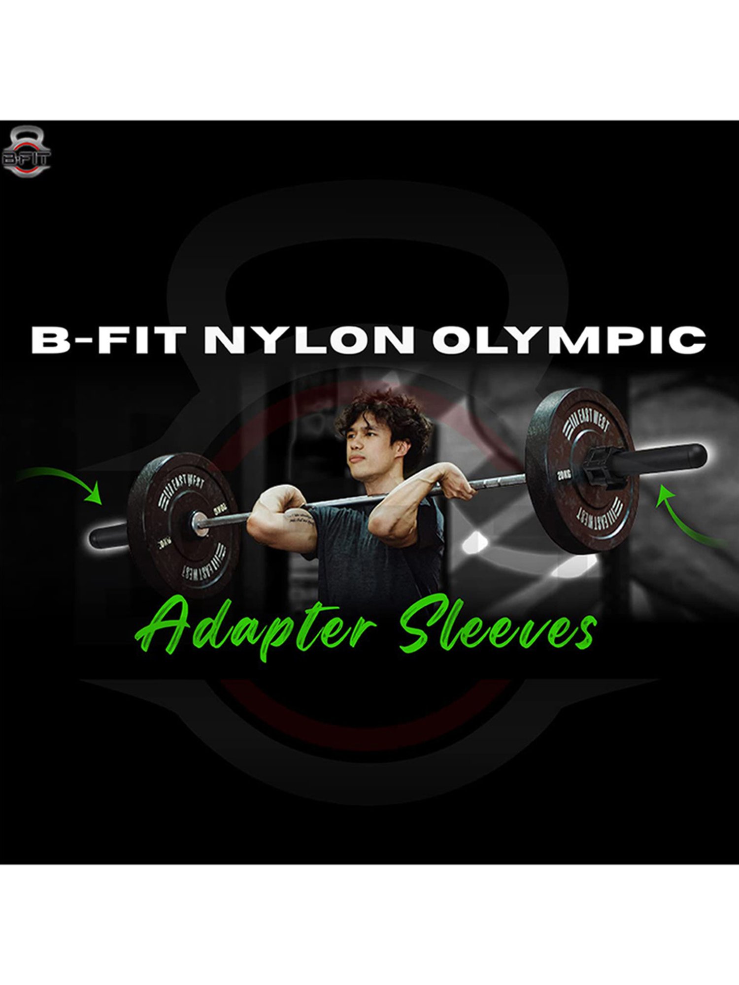 B Fit 2 Piece Nylon Adapter Sleeve 8", Convert 1" Bars or Posts to 2" Olympic Bars (Black)