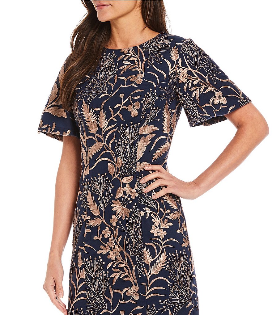 Eva Varro Floral Placement Print Knit Jersey Reversible to Solid Black Sheath Dress