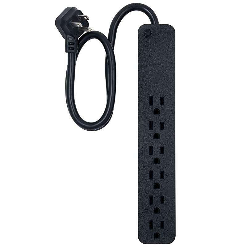 Pro 6 Outlet Sur Protector 2 ft Extension Cord Power Strip Flat Plug Wall Mount Black 45170