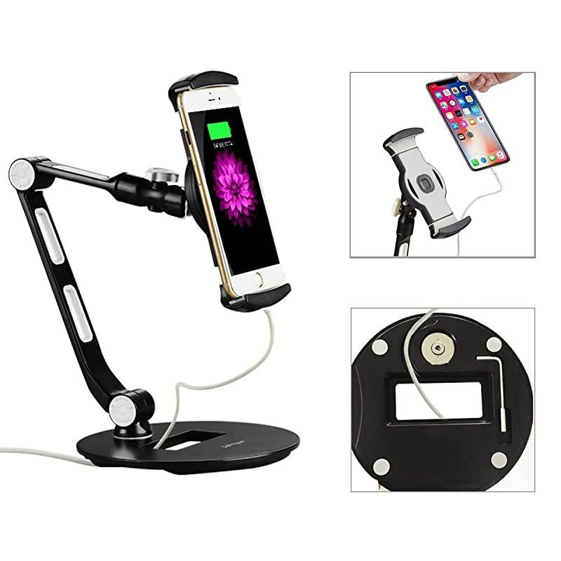 Aluminum Tablet Desk Stand for iPad iPhone Samsung Asus and More 4711 inch Devices 360&deg; Flexible Cell Phone Holder Mount Good for Bed Kitchen Office YF208D