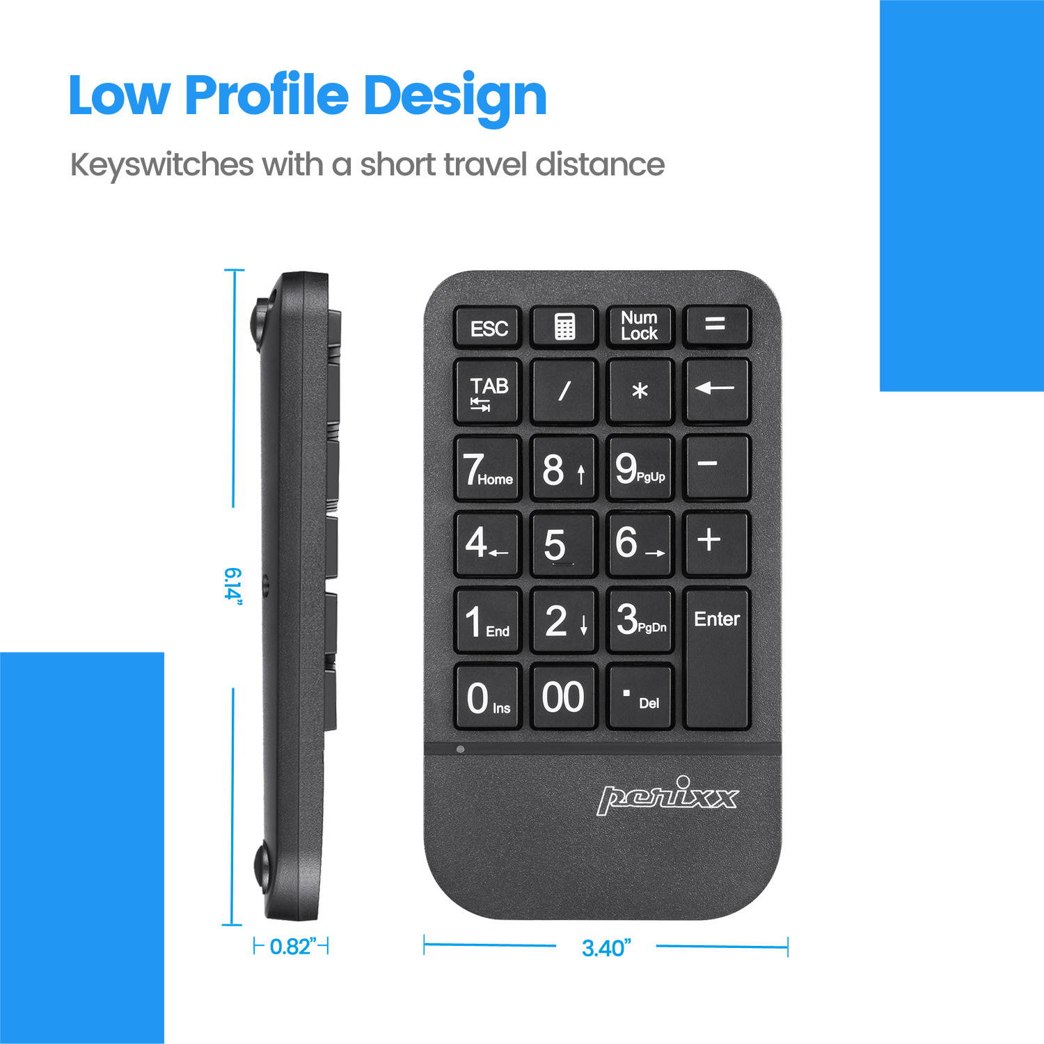 Perixx PERIPAD-705 Wireless Portable Numeric Keypad, for Laptop and Desktop Computer, Big Print Letter, Tab & ESC Key Included