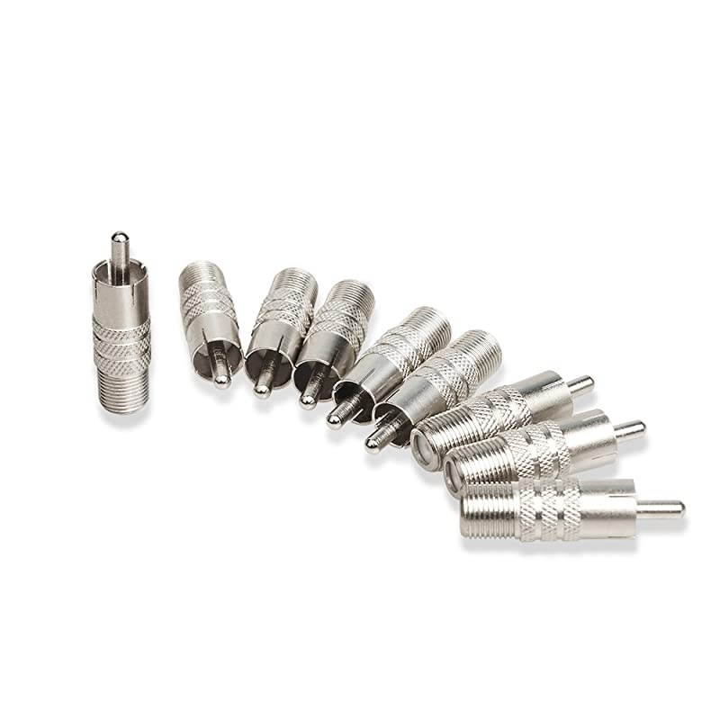 Pack F Type Female to RCA Male Coaxial Cable Adapter Straight Coupler Adapter Connector for Video Audio Nickel Plated