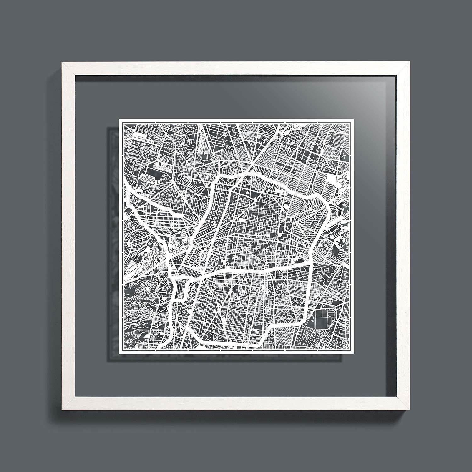 Mexico City Paper Cut Map by O3 Design Studio White 12x12 inches Paper Art