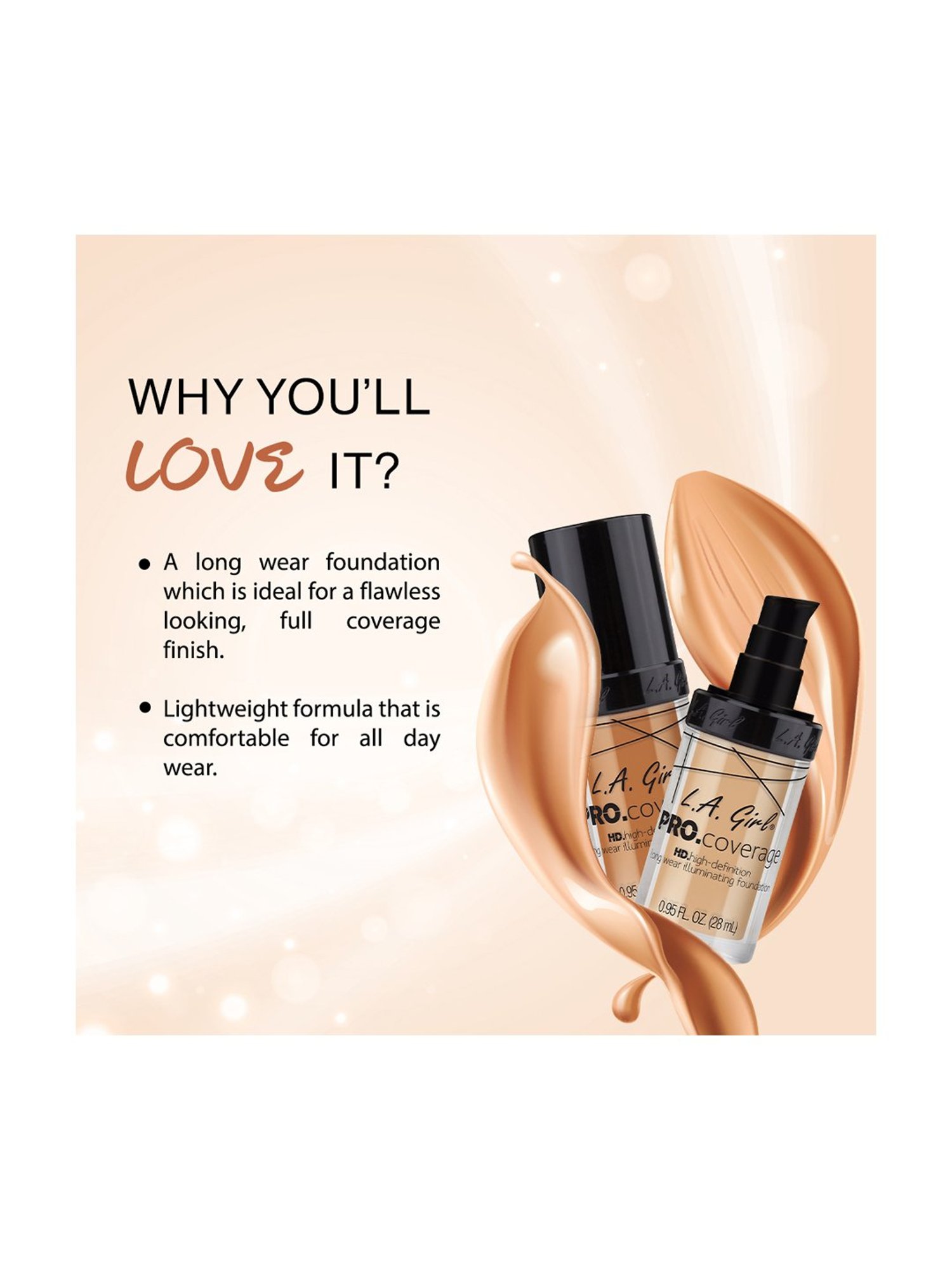 L.A. Girl HD Pro Coverage High-Definition Long Wear Illuminating Liquid Foundation Toast - 28 ml