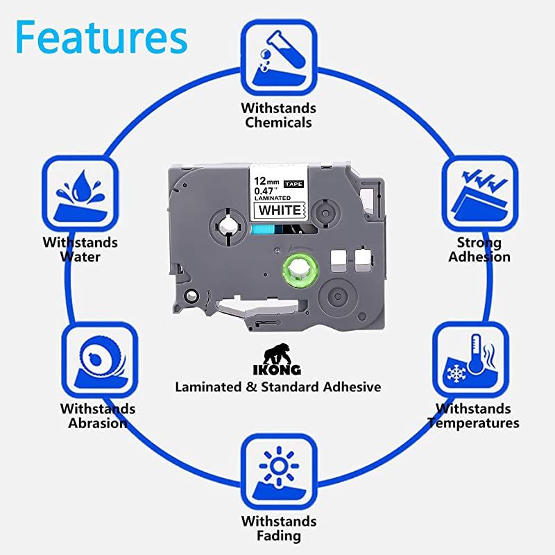 Compatible Label Tape Replacement for Brother P-Touch TZe Label Tape 12mm 0.47 Inch Laminated TZe-231 TZe931 TZe431 TZe531 TZe631 TZe731 for Ptouch PT-D210 PT-H110 PT-D400 Label Maker, 6-Pack