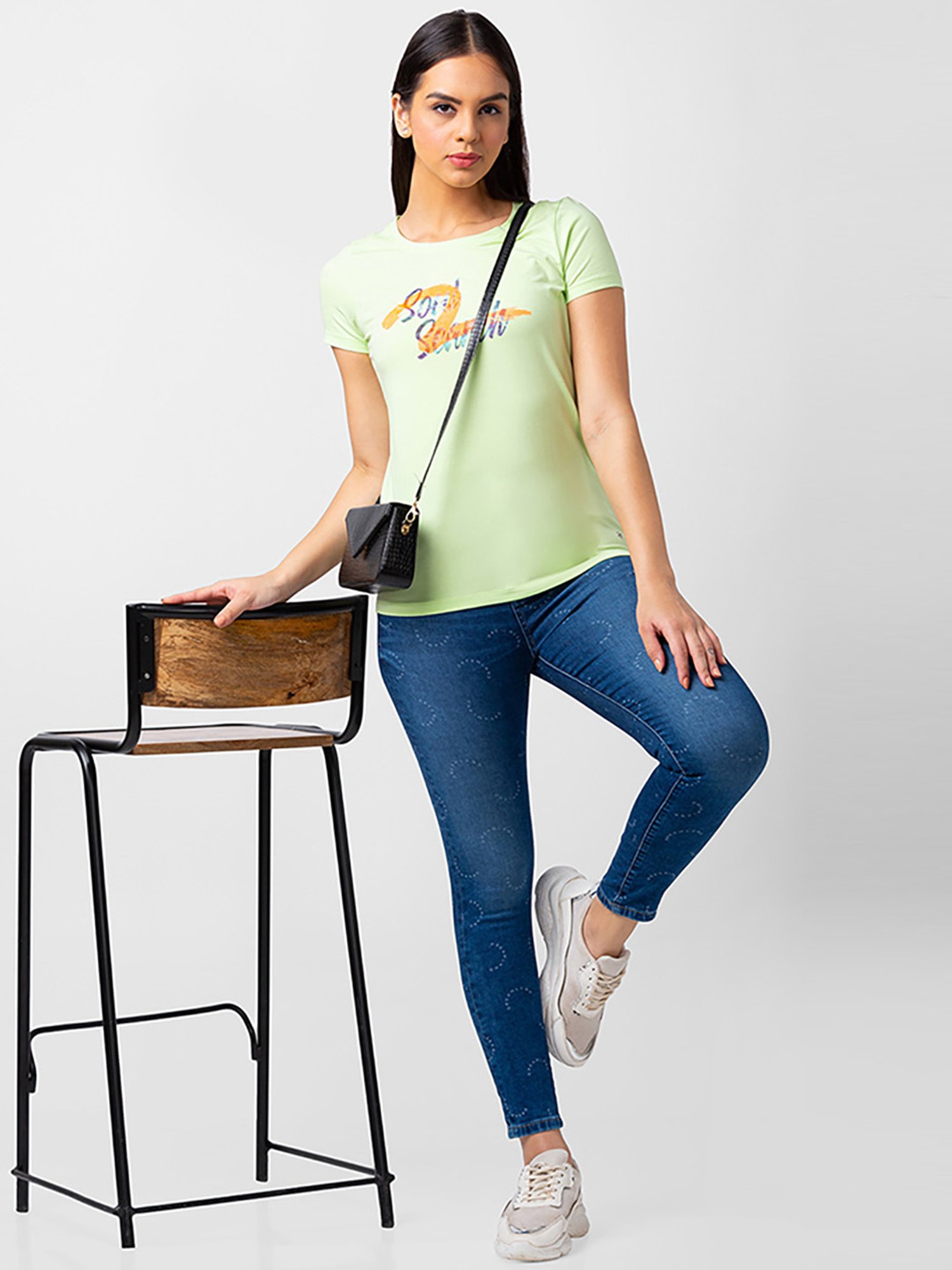 Spykar Mint Green Printed T-Shirt