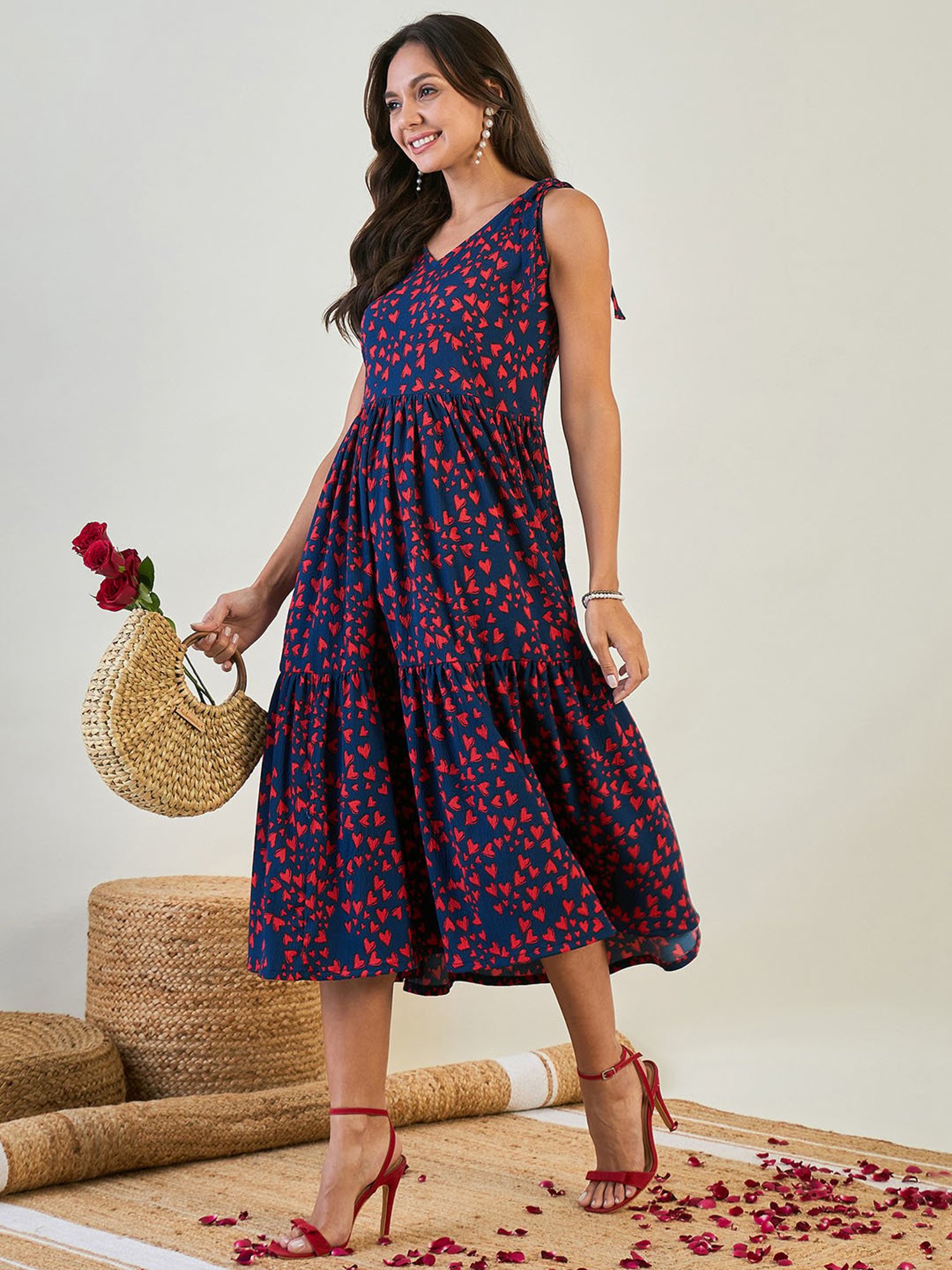The Kaftan Company Blue Printed Fit & Flare Dress