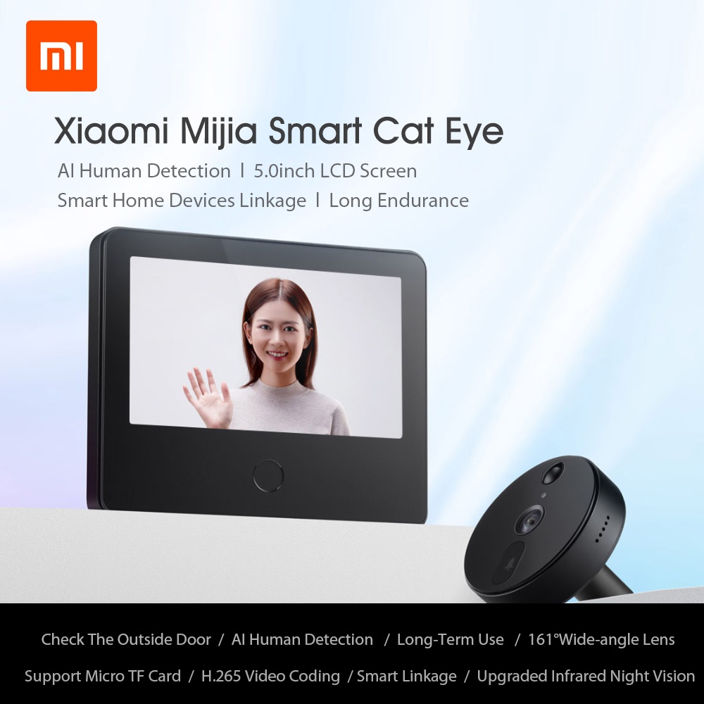 Xiaomi Mijia Smart Camera Doorbell Cat Eye Infrared Night Vision AI Human Detection Wireless Monitor WiFi H.265 Cam Work With Mijia App LSC-M01
