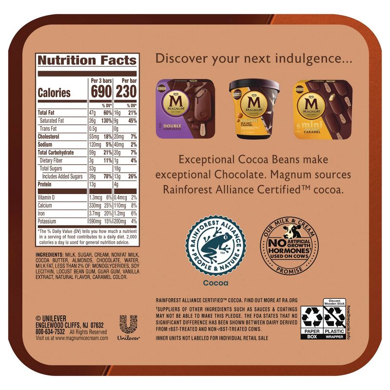 Magnum Vanilla Ice Cream Bars Dipped in Milk Chocolate and Almonds - 3ct