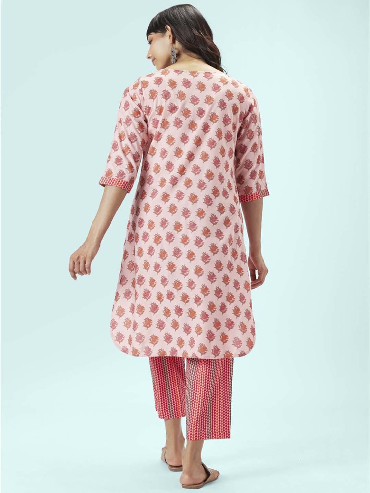 Rangmanch by Pantaloons White & Pink Floral Print Kurta Palazzo Set