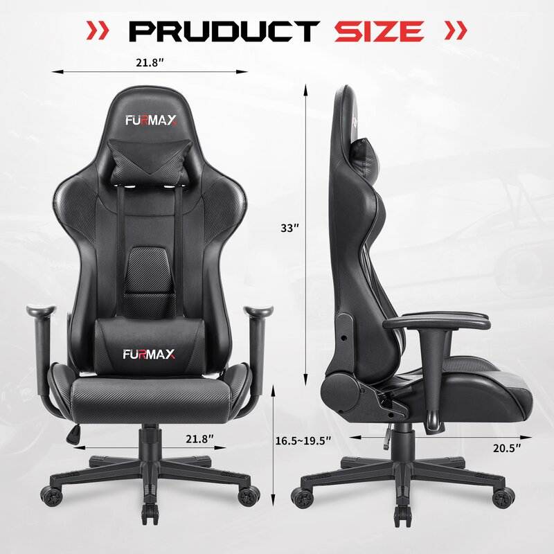 Furmax Gaming Office Chair Ergonomic High-Back Racing Style Adjustable Height Executive Computer Chair, PU Leather Swivel Desk Chair (Black/Grey)