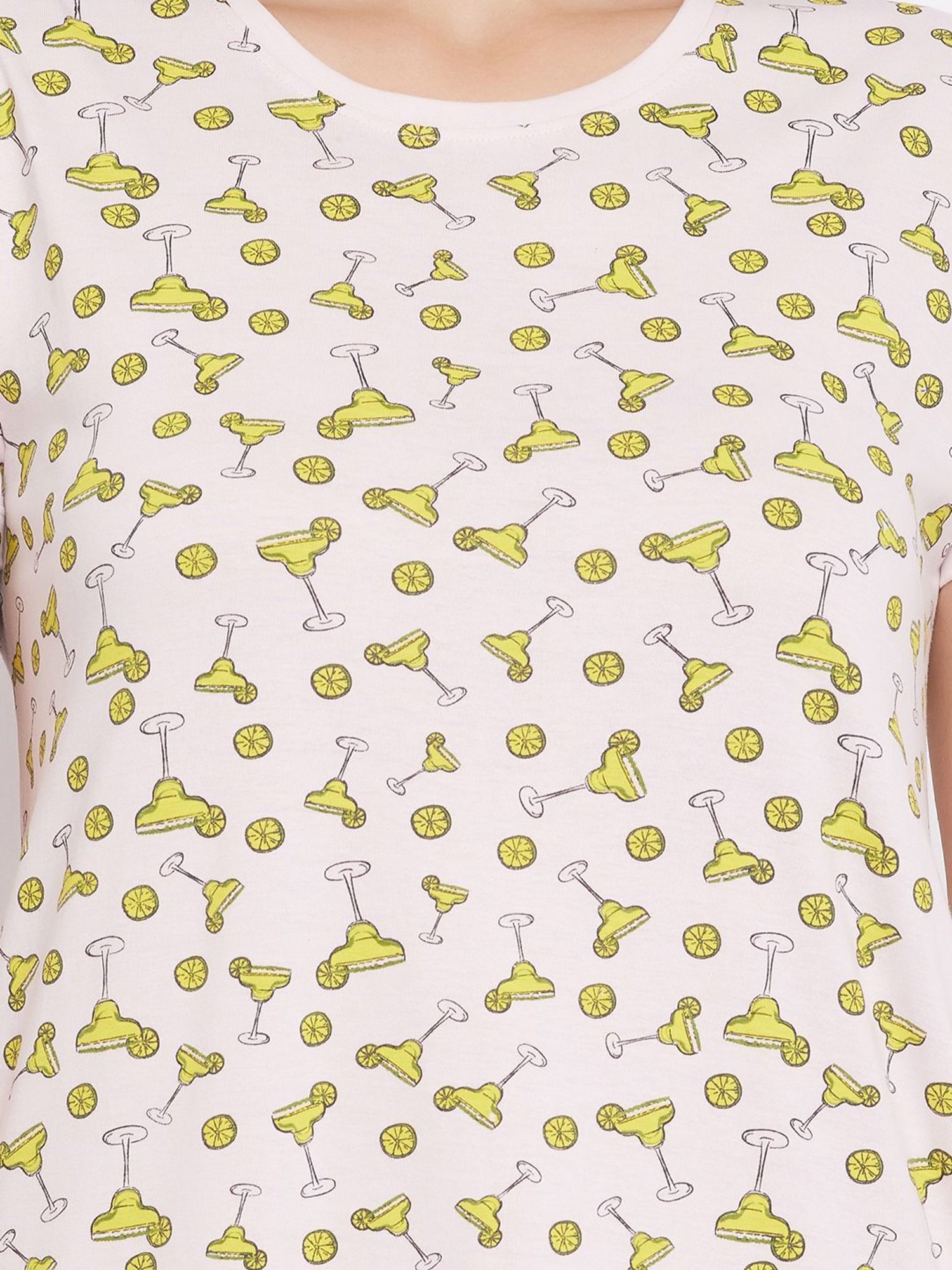 Clovia Light Pink Cotton Graphic Print Night Dress