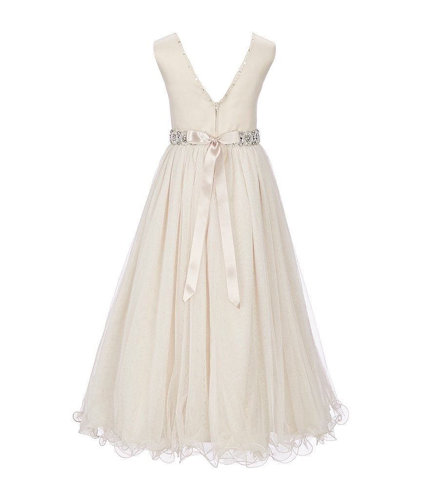 Us Angels Big Girls 6-14 Cap-Sleeve Lace Beaded Mesh Communion Dress