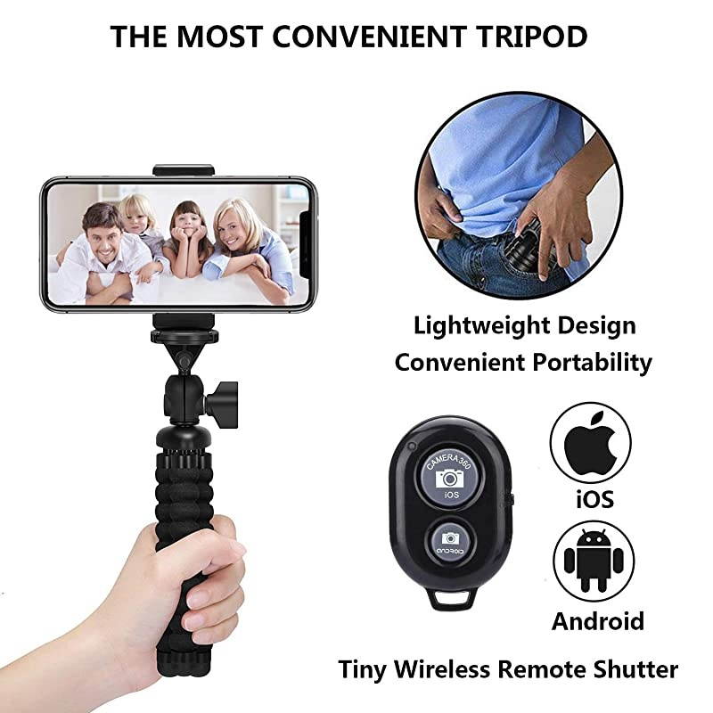 Phone Tripod  Flexible PhoneCamera Tripod Mount Stand Holder with Wireless Remote Shutter and Universal Clip Compatible with iPhone Android Phone Camera and GoPro 2019 Upgraded