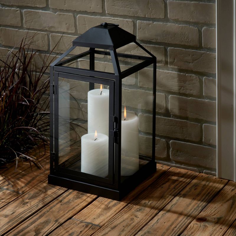 17" Gideon Metal Outdoor Lantern with Door Black - Smart Living