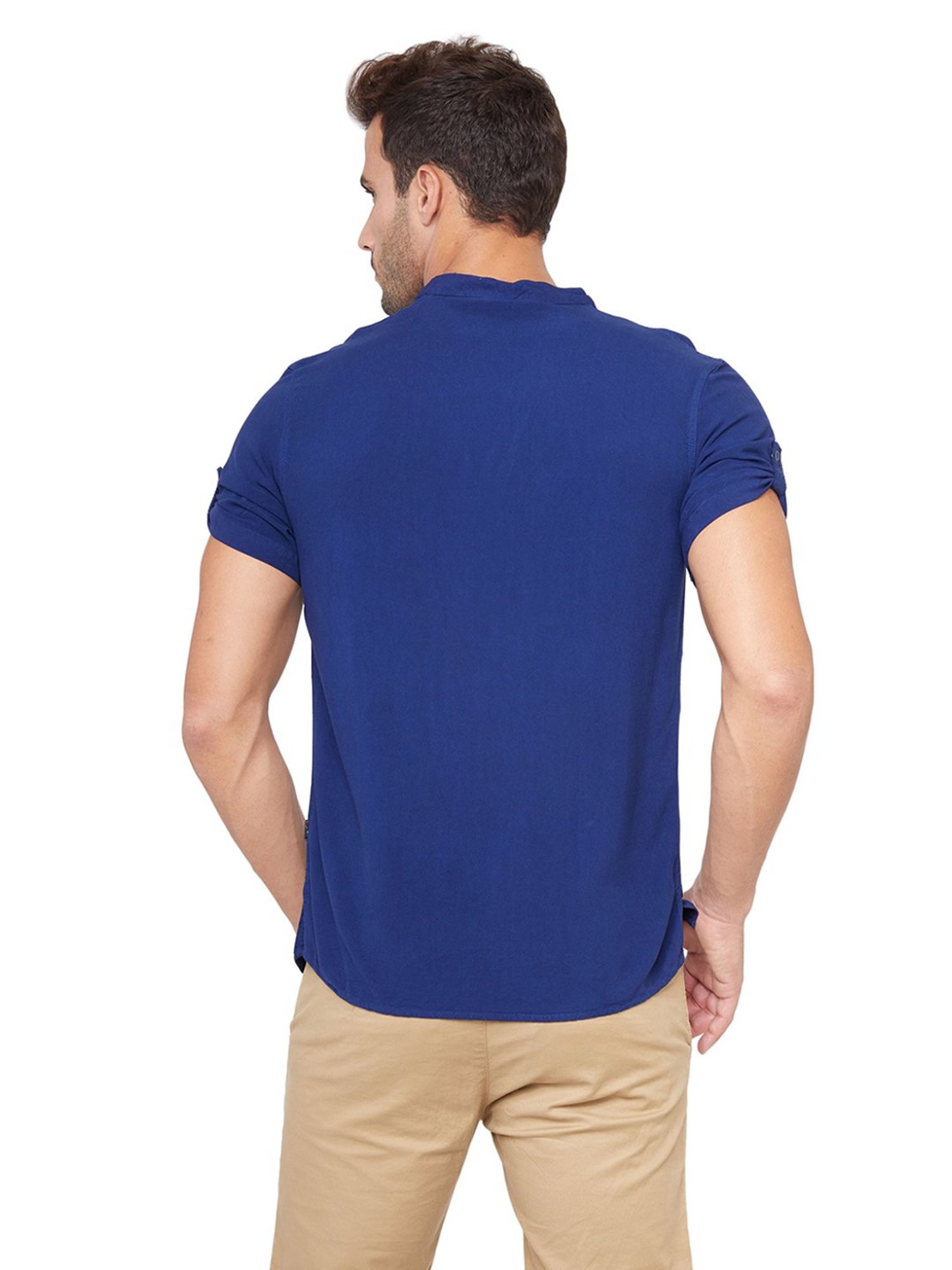 Identiti Navy Blue Slim Fit Short Kurta