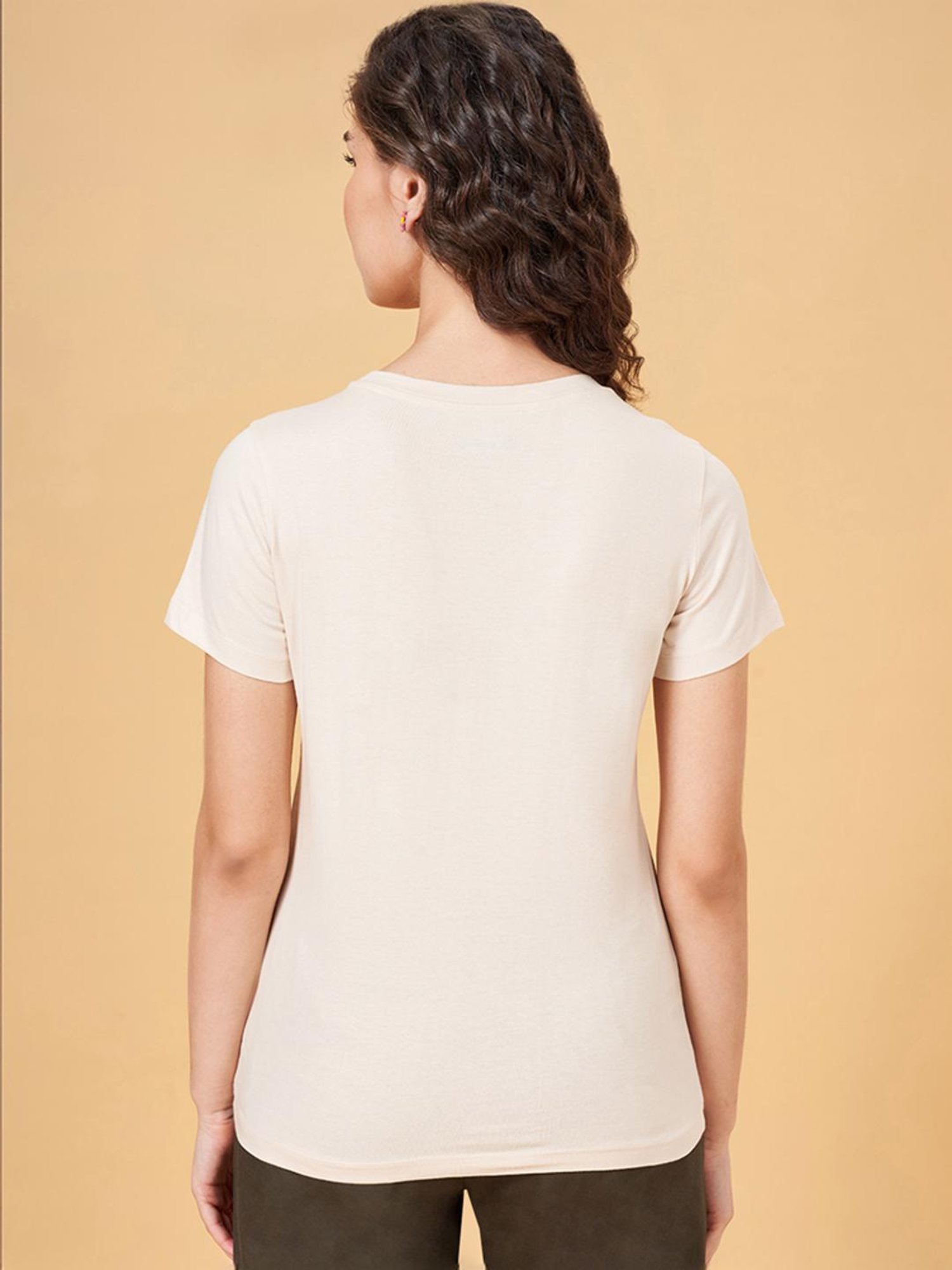 Honey by Pantaloons Beige Cotton Printed T-Shirt