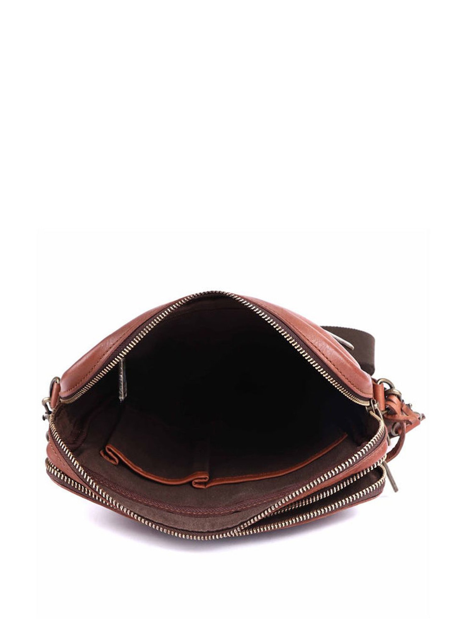 KOMPANERO Leo Cognac Leather Solid Cross Body Bag