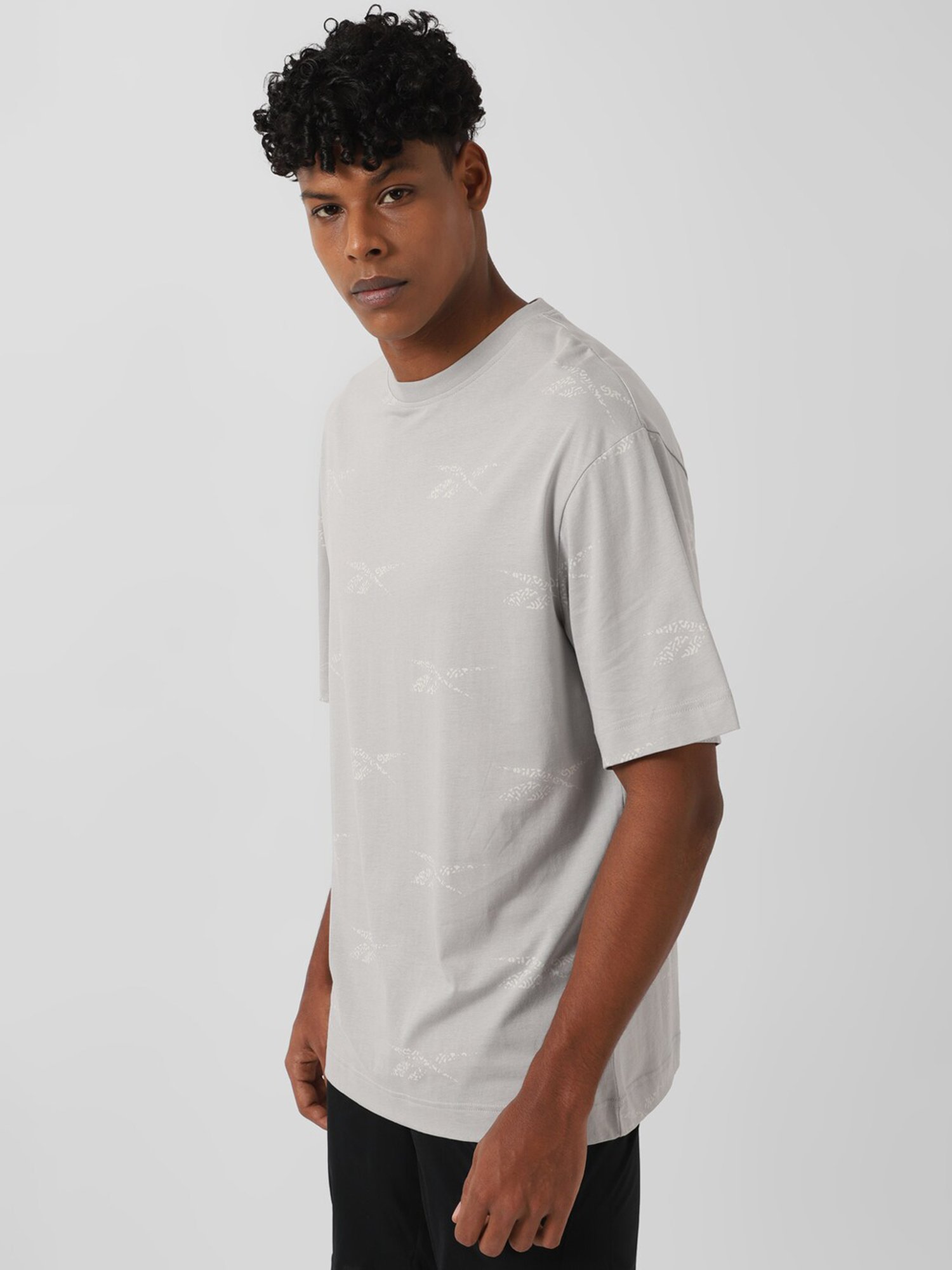 Reebok Grey Cotton Regular Fit Printed Sports T-Shirt