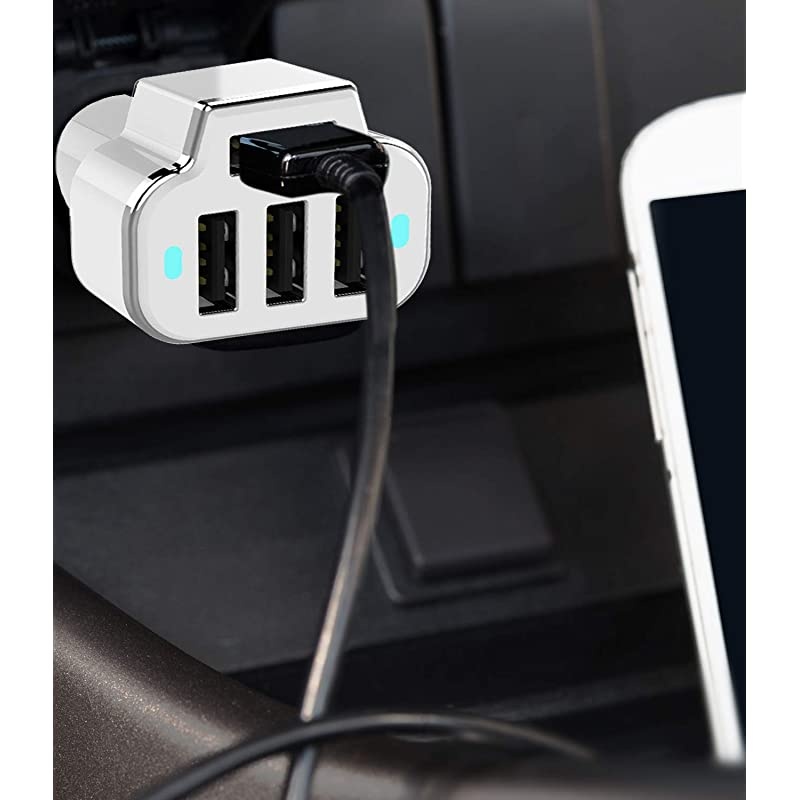 4 Port Car Charger Adapter 12V Fast Car Charger USB Adapter Power Station 52A26W Output White