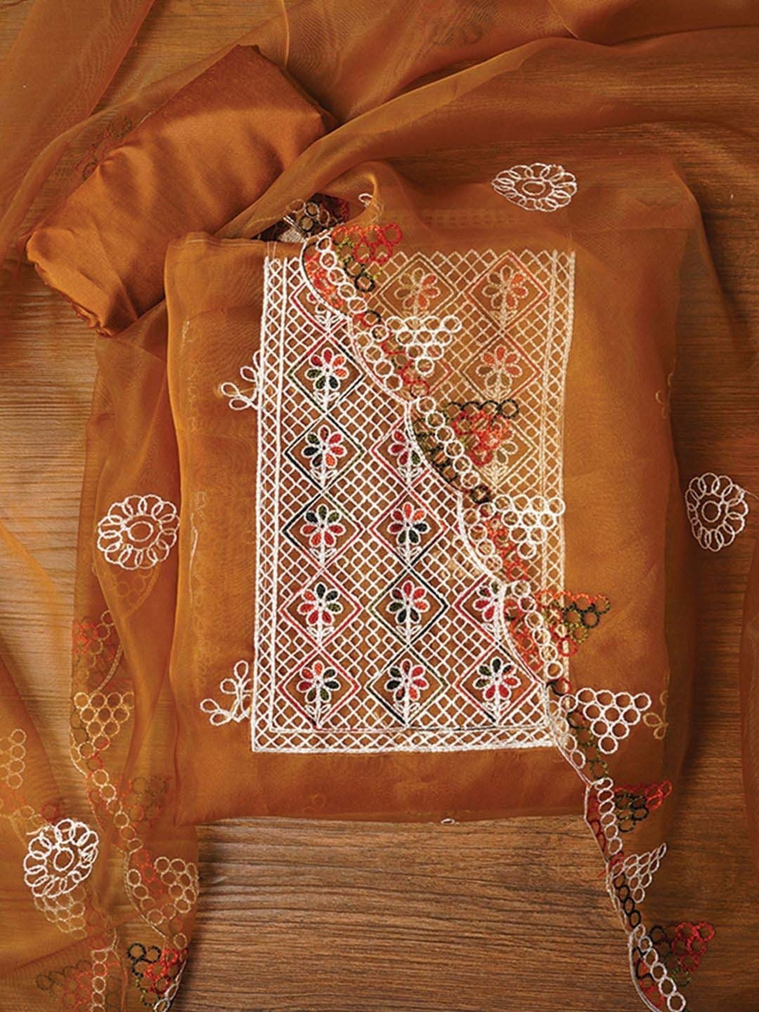 Jaipur Kurti Mustard Embroidered Unstitched Dress Material